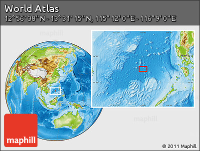 Physical Location Map of the Area around 13° 13' 56" N, 115° 40' 30" E