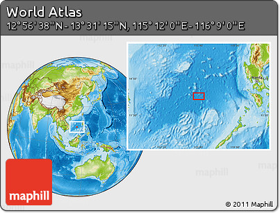 Physical Location Map of the Area around 13° 13' 56" N, 115° 40' 30" E