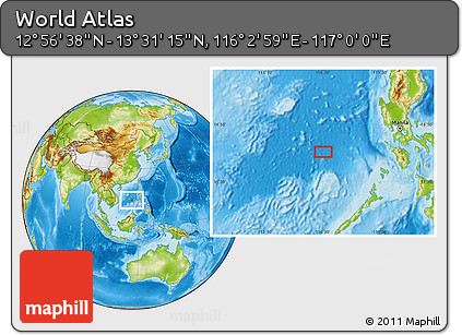 Physical Location Map of the Area around 13° 13' 56" N, 116° 31' 30" E