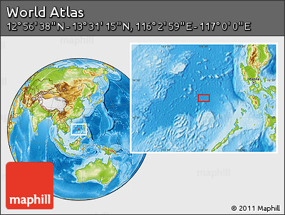 Physical Location Map of the Area around 13° 13' 56" N, 116° 31' 30" E