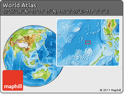 Physical Location Map of the Area around 13° 13' 56" N, 116° 31' 30" E