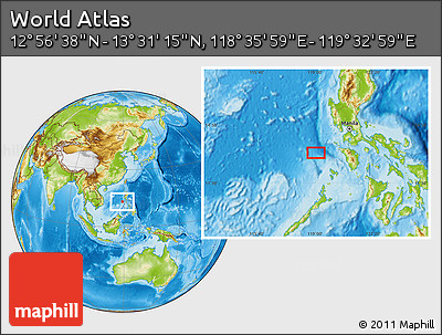 Physical Location Map of the Area around 13° 13' 56" N, 119° 4' 29" E