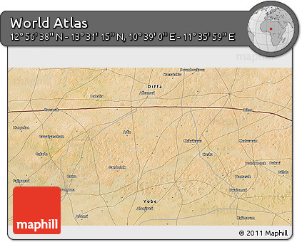 Satellite 3D Map of the Area around 13° 13' 56" N, 11° 7' 30" E