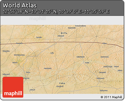 Satellite 3D Map of the Area around 13° 13' 56" N, 11° 7' 30" E