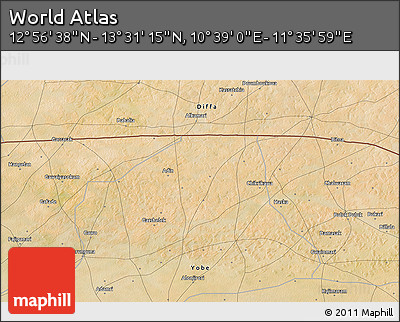 Satellite 3D Map of the Area around 13° 13' 56" N, 11° 7' 30" E