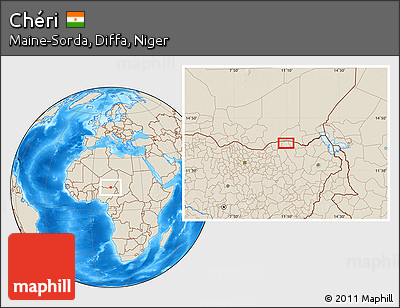 Shaded Relief Location Map of Chéri