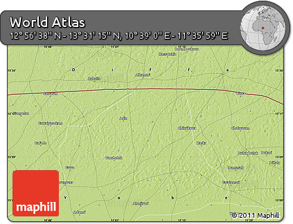 Physical Map of the Area around 13° 13' 56" N, 11° 7' 30" E