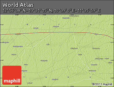 Physical Map of the Area around 13° 13' 56" N, 11° 7' 30" E