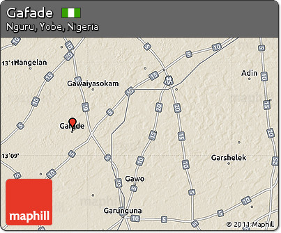 Shaded Relief Map of Gafade