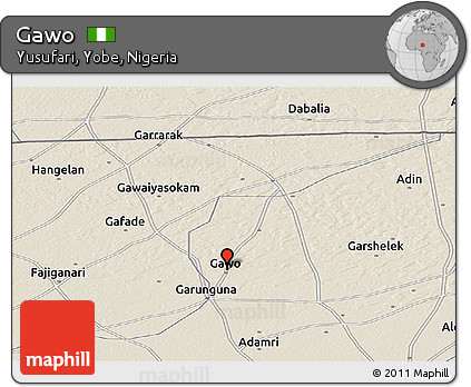 Shaded Relief Panoramic Map of Gawo