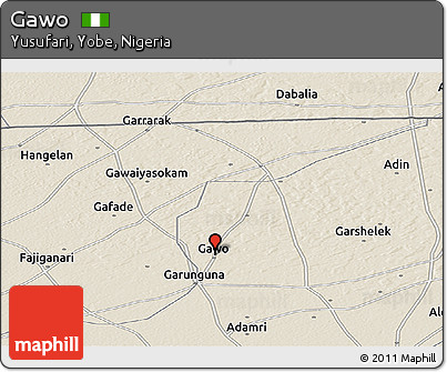 Shaded Relief Panoramic Map of Gawo