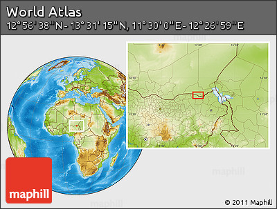 Physical Location Map of the Area around 13° 13' 56" N, 11° 58' 29" E