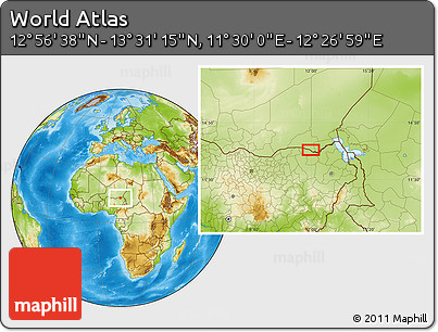 Physical Location Map of the Area around 13° 13' 56" N, 11° 58' 29" E