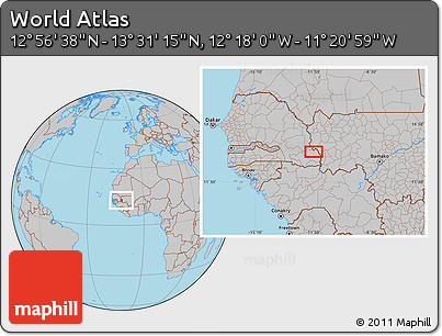 Gray Location Map of the Area around 13° 13' 56" N, 11° 49' 29" W