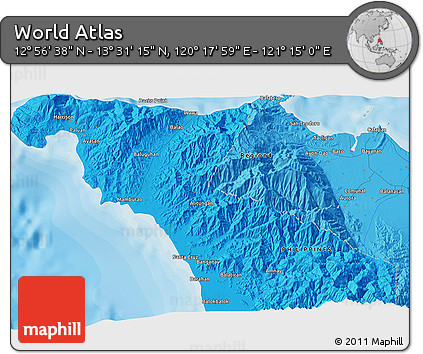 Political 3D Map of the Area around 13°&nbsp;13'&nbsp;56"&nbsp;N,&nbsp;120°&nbsp;46'&nbsp;30"&nbsp;E