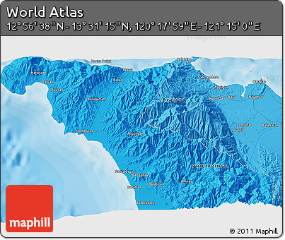 Political 3D Map of the Area around 13°&nbsp;13'&nbsp;56"&nbsp;N,&nbsp;120°&nbsp;46'&nbsp;30"&nbsp;E