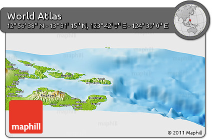 Physical Panoramic Map of the Area around 13° 13' 56" N, 124° 10' 30" E