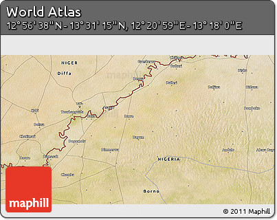 Satellite 3D Map of the Area around 13° 13' 56" N, 12° 49' 29" E