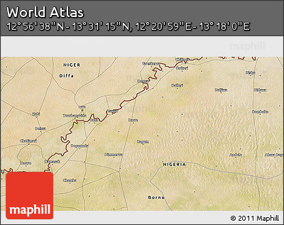 Satellite 3D Map of the Area around 13° 13' 56" N, 12° 49' 29" E