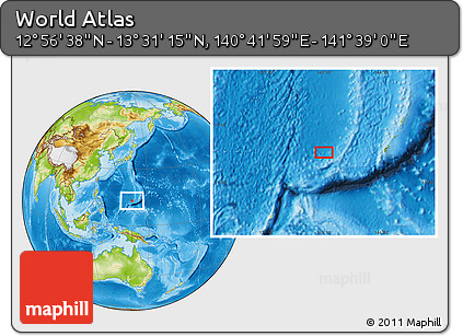 Physical Location Map of the Area around 13° 13' 56" N, 141° 10' 30" E
