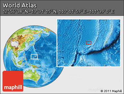 Physical Location Map of the Area around 13° 13' 56" N, 141° 10' 30" E