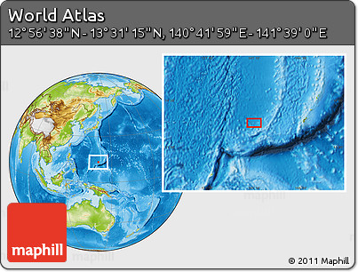 Physical Location Map of the Area around 13° 13' 56" N, 141° 10' 30" E