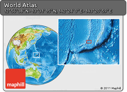 Physical Location Map of the Area around 13° 13' 56" N, 142° 52' 30" E