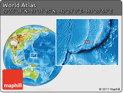 Physical Location Map of the Area around 13° 13' 56" N, 142° 52' 30" E