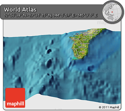 Satellite 3D Map of the Area around 13° 13' 56" N, 144° 34' 29" E