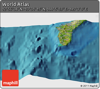 Satellite 3D Map of the Area around 13° 13' 56" N, 144° 34' 29" E