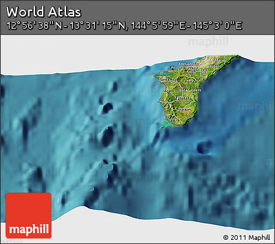 Satellite 3D Map of the Area around 13° 13' 56" N, 144° 34' 29" E