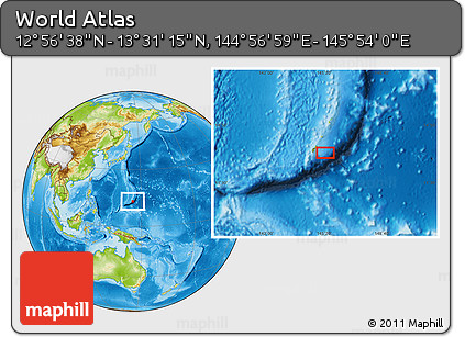 Physical Location Map of the Area around 13° 13' 56" N, 145° 25' 30" E