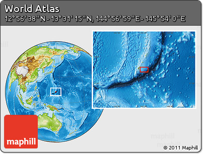 Physical Location Map of the Area around 13° 13' 56" N, 145° 25' 30" E