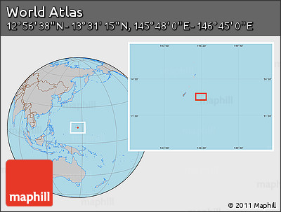 Gray Location Map of the Area around 13° 13' 56" N, 146° 16' 30" E