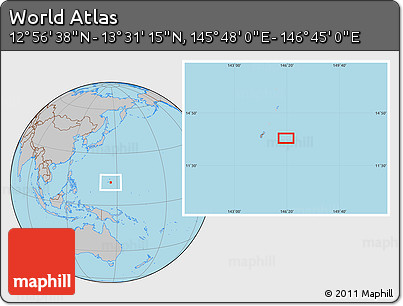 Gray Location Map of the Area around 13° 13' 56" N, 146° 16' 30" E