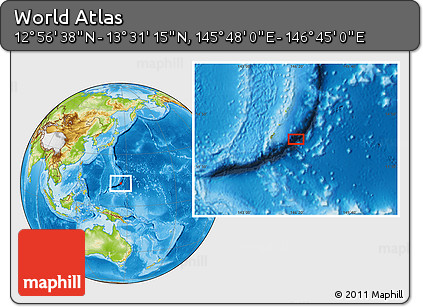 Physical Location Map of the Area around 13° 13' 56" N, 146° 16' 30" E