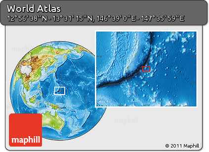 Physical Location Map of the Area around 13° 13' 56" N, 147° 7' 30" E