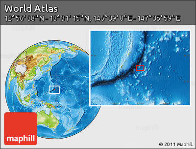Physical Location Map of the Area around 13° 13' 56" N, 147° 7' 30" E