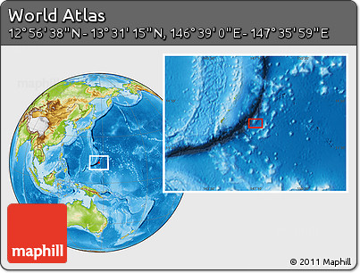 Physical Location Map of the Area around 13° 13' 56" N, 147° 7' 30" E