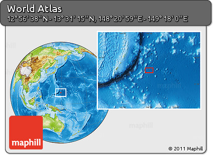 Physical Location Map of the Area around 13° 13' 56" N, 148° 49' 29" E
