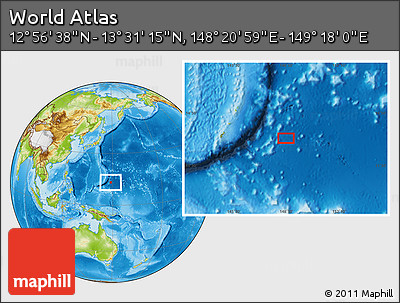 Physical Location Map of the Area around 13° 13' 56" N, 148° 49' 29" E