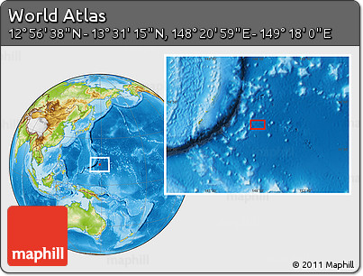 Physical Location Map of the Area around 13° 13' 56" N, 148° 49' 29" E
