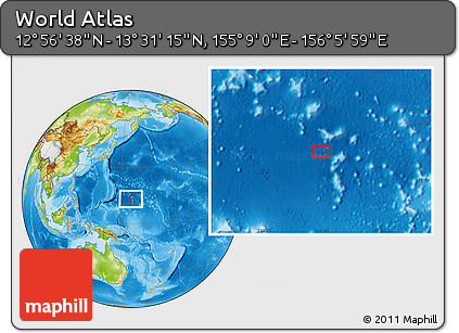 Physical Location Map of the Area around 13° 13' 56" N, 155° 37' 30" E