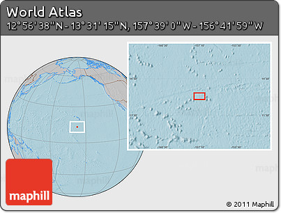 Gray Location Map of the Area around 13° 13' 56" N, 157° 10' 30" W, hill shading