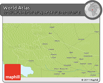 Physical 3D Map of the Area around 13° 13' 56" N, 15° 22' 30" E