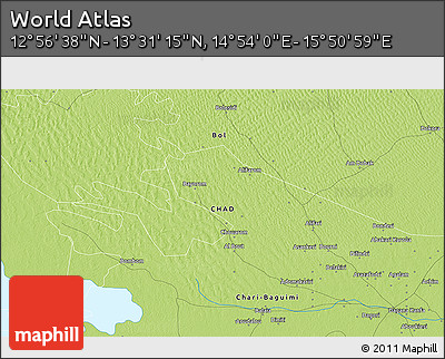 Physical 3D Map of the Area around 13° 13' 56" N, 15° 22' 30" E