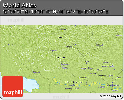 Physical 3D Map of the Area around 13° 13' 56" N, 15° 22' 30" E