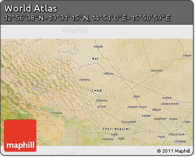 Satellite 3D Map of the Area around 13° 13' 56" N, 15° 22' 30" E