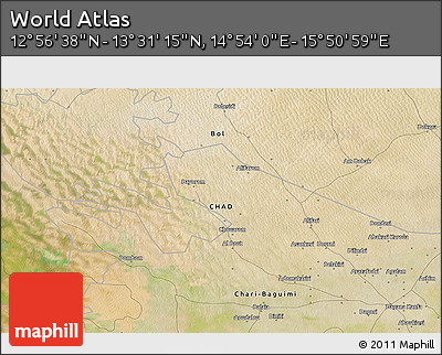 Satellite 3D Map of the Area around 13° 13' 56" N, 15° 22' 30" E