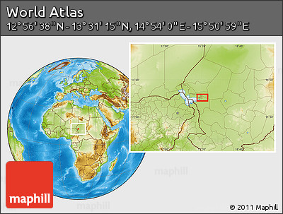 Physical Location Map of the Area around 13° 13' 56" N, 15° 22' 30" E
